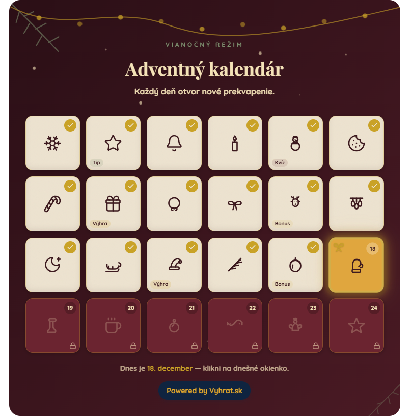 Ukážka adventného kalendára s vianočným motívom