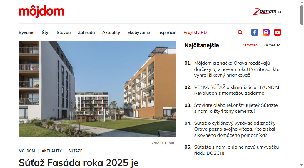 Súťaž Fasáda roka 2025 je spustená