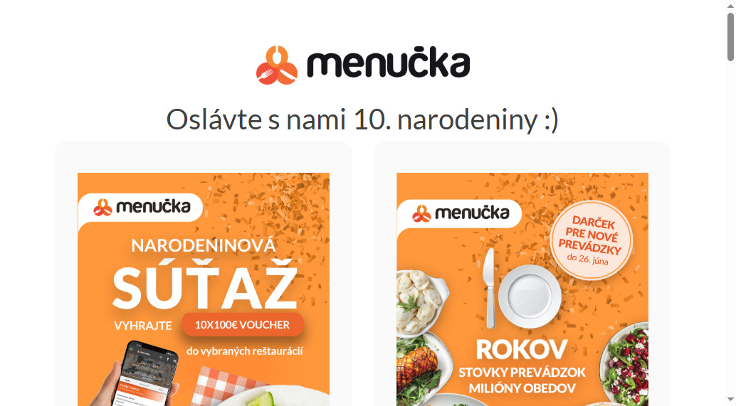 Narodeninová súťaž o 10 x 100 € vouchery do reštaurácií