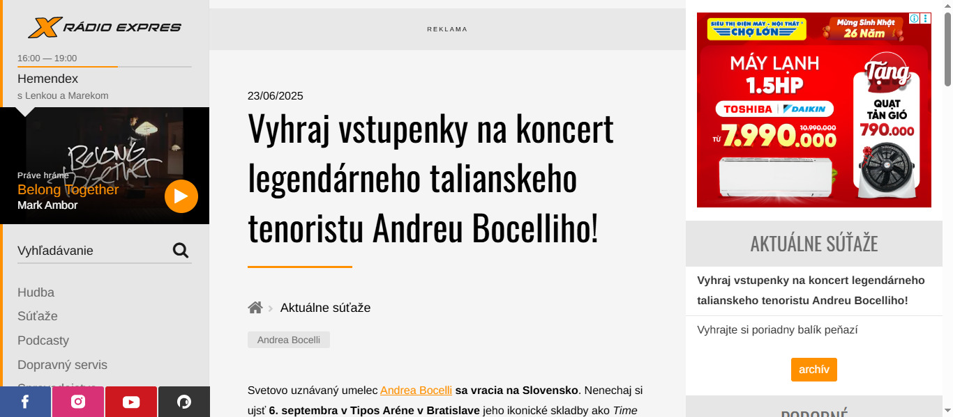 Vyhraj vstupenky na koncert legendárneho talianskeho te