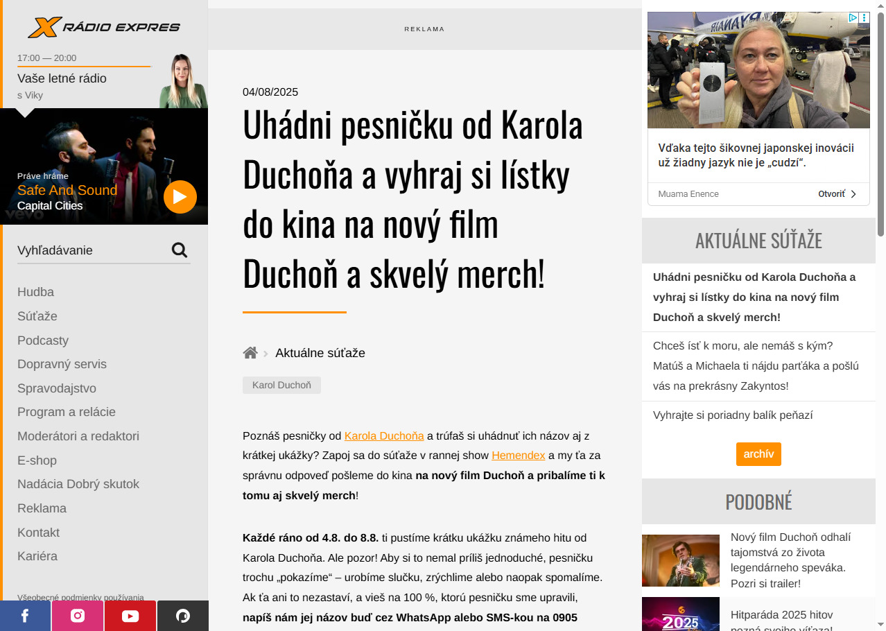 Súťaž o lístky do kina: Uhádni pesničku Karola Duchoňa 
