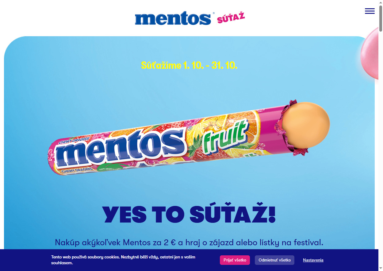 Súťaž Nakúp akýkoľvek Mentos za 2 € a hraj o zájazd ale