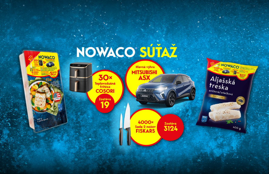 Odstrihnite 4 súťažné rohy zo súťažných obalov NOWACO a