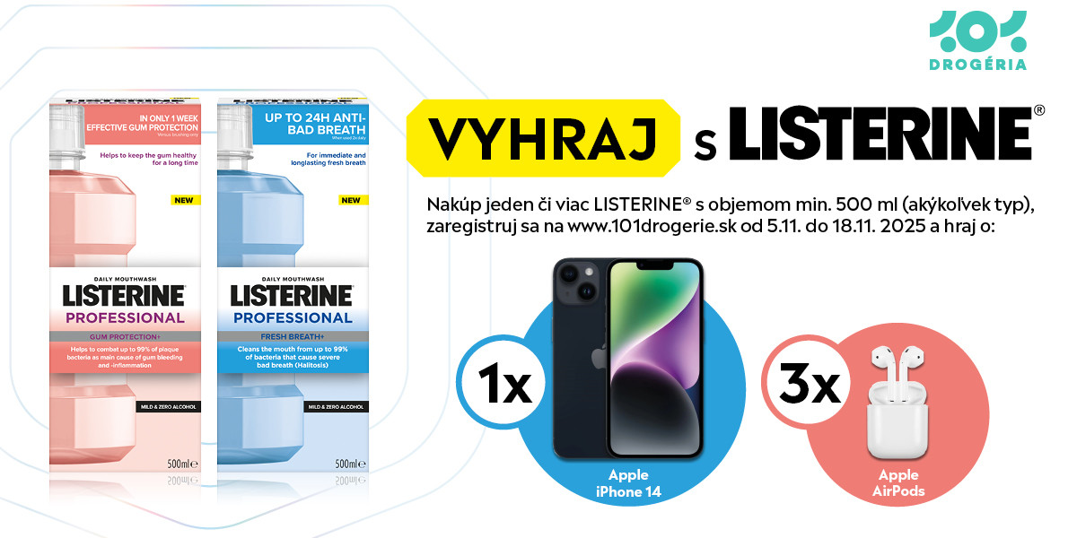 Vyhrajte s LISTERINE® 1x Apple iPhone 14 alebo 3x Apple
