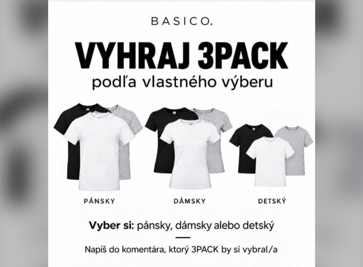 SÚŤAŽ Basico: vyhrajte 3PACK tričiek B&C podľa vlastného výberu (1 výherca)