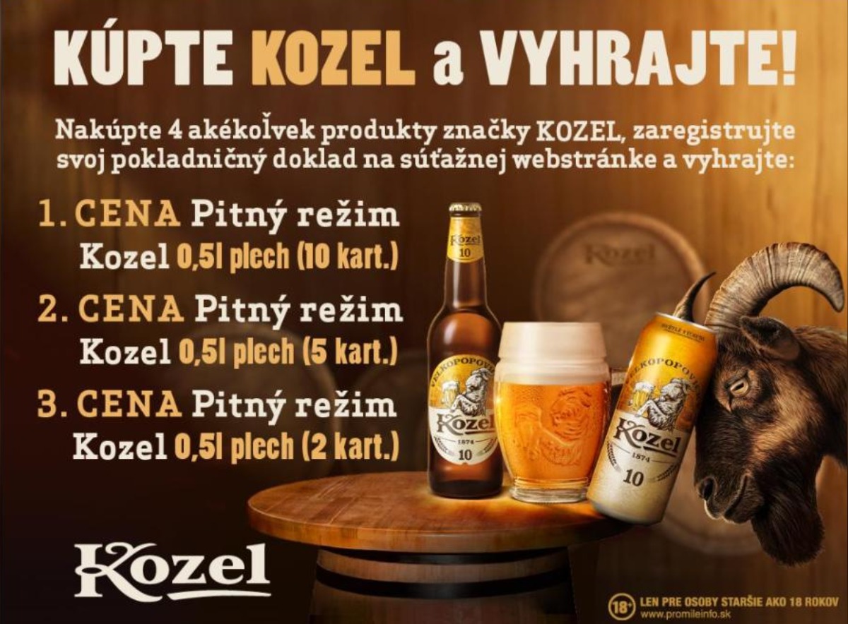 SÚŤAŽ COOP Jednota Krupina × Kozel: vyhrajte zásobu piva Kozel (3 výhercovia)