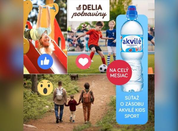 SÚŤAŽ DELIA potraviny: vyhrajte mesačnú zásobu vody AKVILÉ KIDS SPORT (1 výherca)