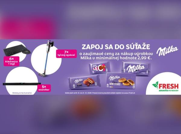 SÚŤAŽ FRESH a Milka: vyhrajte tyčový vysávač, soundbar alebo klávesnicu s myšou (18 výhercov)