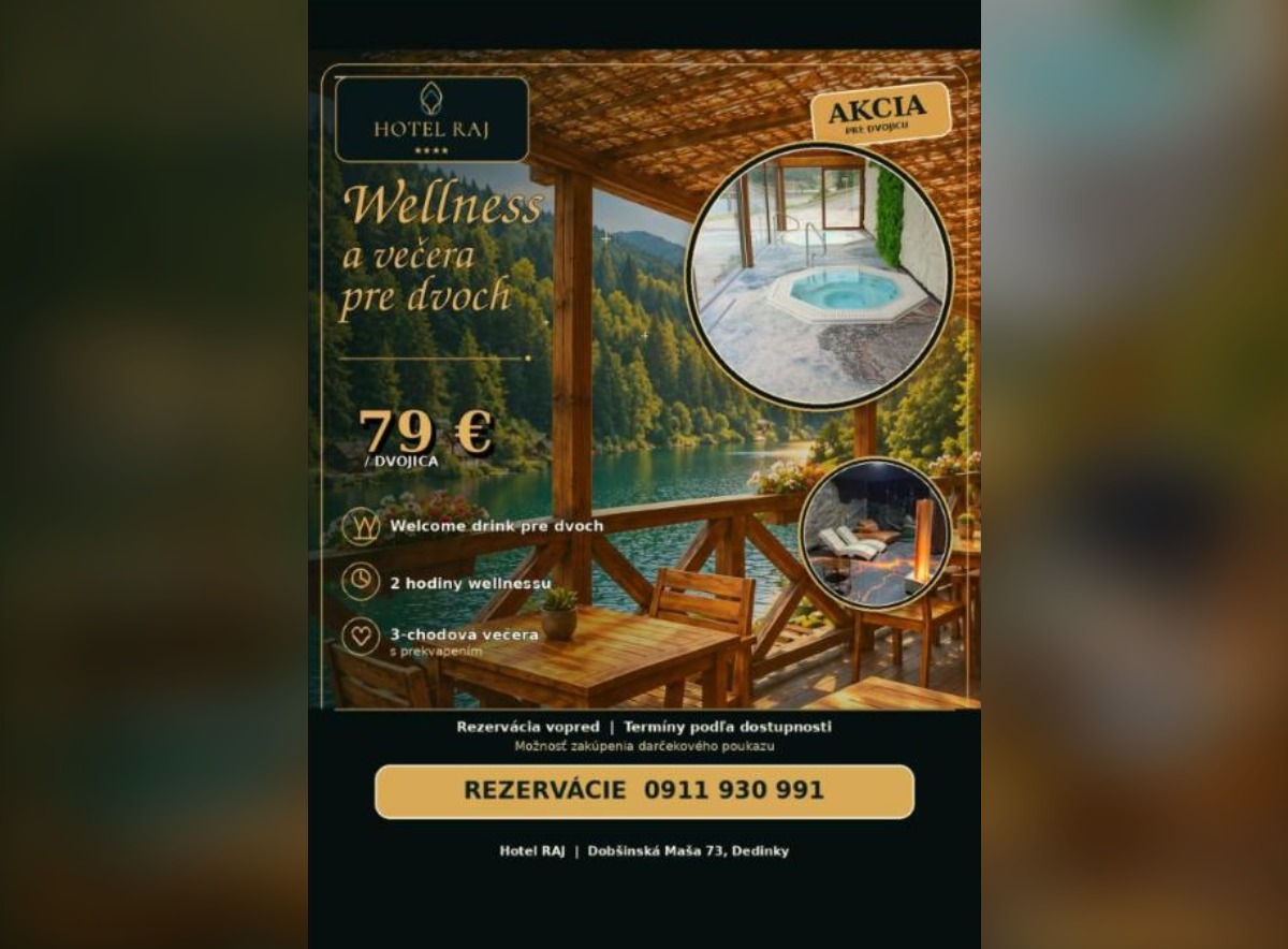 SÚŤAŽ Hotel RAJ: vyhrajte vstup do wellness pre dvoch (1 výherca)