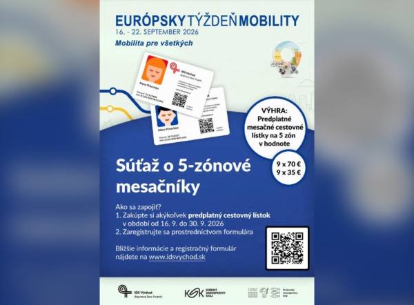 SÚŤAŽ IDS Východ: vyhrajte 5-zónové mesačné cestovné lístky (18 výhercov)