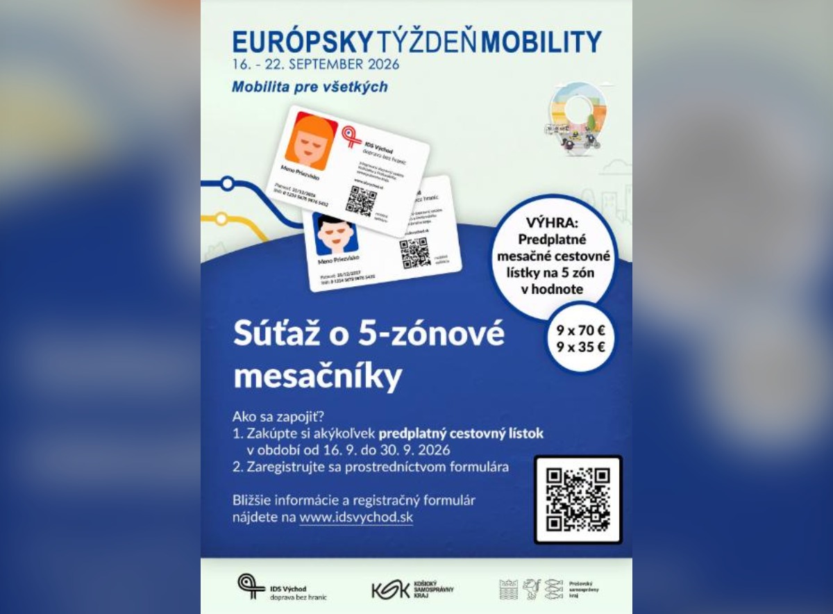SÚŤAŽ IDS Východ: vyhrajte 5-zónové mesačné cestovné lístky (18 výhercov)