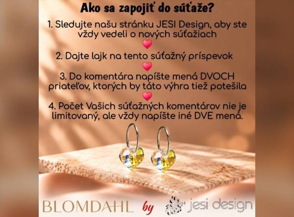 SÚŤAŽ JESI Design: vyhrajte titánové náušnice BLOMDAHL s kryštálovými srdiečkami