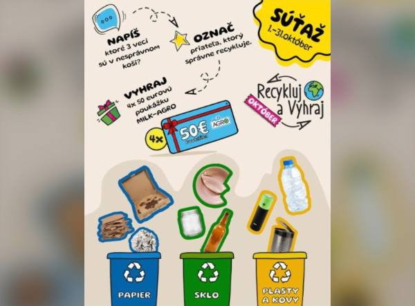 SÚŤAŽ MILK-AGRO: Recykluj a vyhraj poukážku 50 € (4 výhercovia)