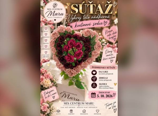SÚŤAŽ Mix Centrum MARU: vyhrajte ručne aranžované náhrobné kvetinové srdce