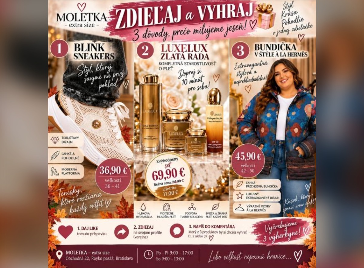 SÚŤAŽ Moletka-extra size: vyhrajte BLINK sneakers, kozmetiku LUXELUX alebo bundičku (3 výherkyňe)