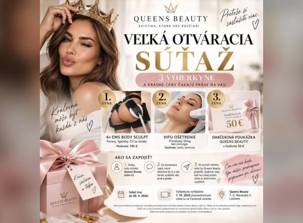 SÚŤAŽ Queens Beauty salón: vyhrajte EMS Body Sculpt, HIFU ošetrenie alebo poukážku 50 € (3 výherkyne)