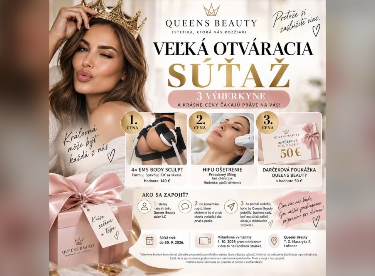 SÚŤAŽ Queens Beauty salón: vyhrajte EMS Body Sculpt, HIFU ošetrenie alebo poukážku 50 € (3 výherkyne)