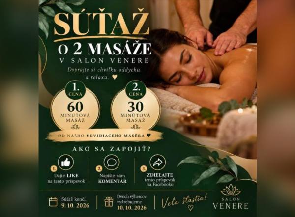 SÚŤAŽ Salón Venere Košice: vyhrajte masáž od nevidiaceho maséra (2 výhercovia)