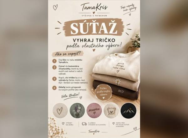 SÚŤAŽ TamaKris: vyhrajte vyšívané tričko podľa vlastného výberu