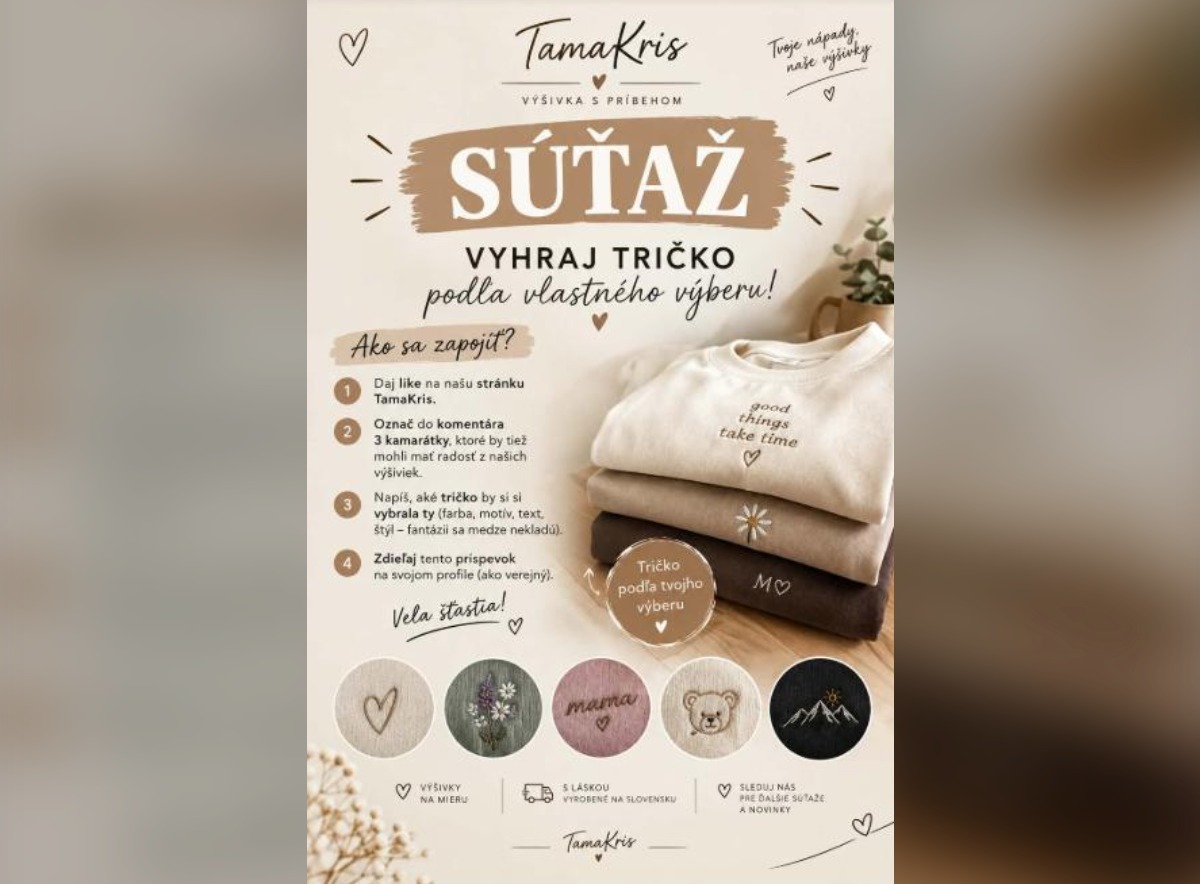 SÚŤAŽ TamaKris: vyhrajte vyšívané tričko podľa vlastného výberu
