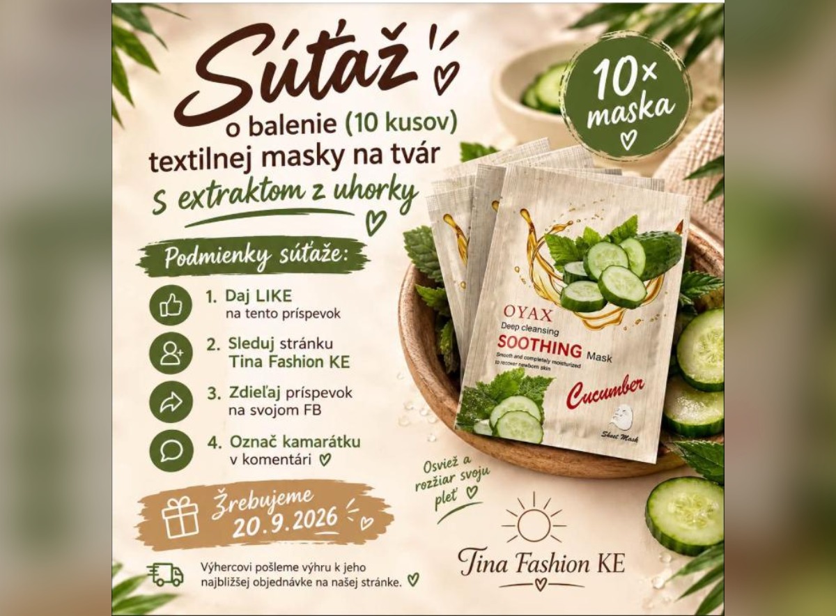 SÚŤAŽ Tina Fashion KE: vyhrajte balenie 10 textilných masiek na tvár